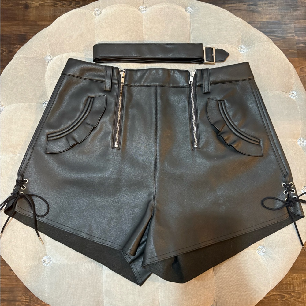 Self-Portrait Black High-Waist Shorts with Label Detail